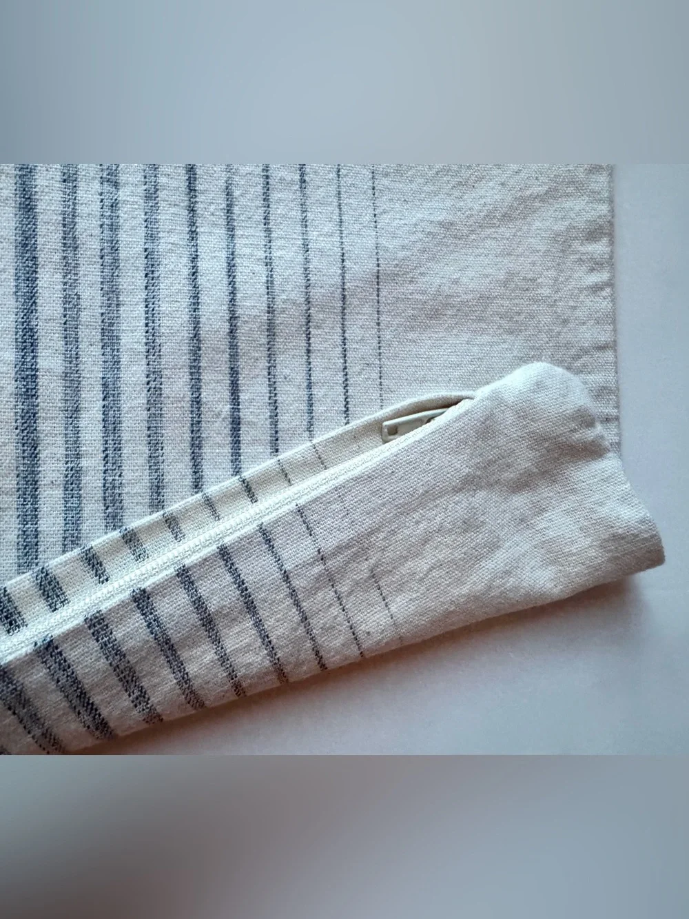 (Set/2) IKEA Cotton ISPIGG Yarn-Dyed 20x20 Pillow Covers Natural w/Blue Stripe